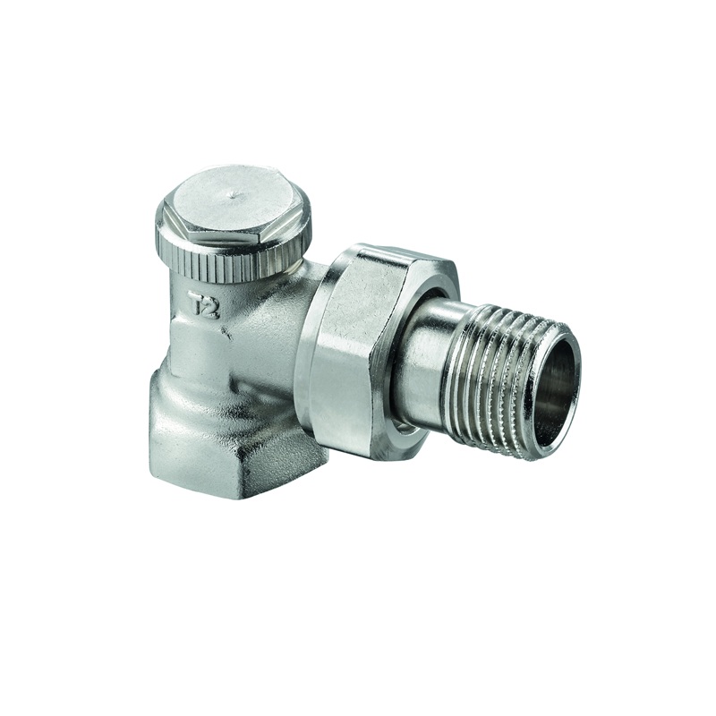 Вентиль отсекающий, угловой ELSEN, ВН 1/2", 1/2",  латунь, никелированный, с преднастройкой для отопительных приборов с боковой подводкой EVR07.3412