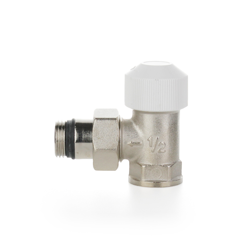 Вентиль термостатический, угловой ELSEN, НВ 1/2", 1/2",  латунь, никелированный, с преднастройкой для отопительных приборов с боковой подводкой EVR09.3412