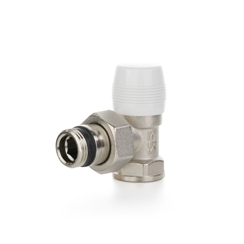 Вентиль отсекающий, угловой ELSEN, НВ 1/2", 1/2",  латунь, никелированный, с преднастройкой для отопительных приборов с боковой подводкой EVR10.3412