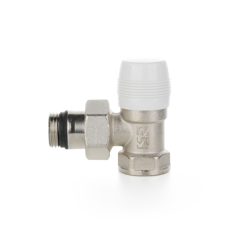 Вентиль отсекающий, угловой ELSEN, НВ 1/2", 1/2",  латунь, никелированный, с преднастройкой для отопительных приборов с боковой подводкой EVR10.3412