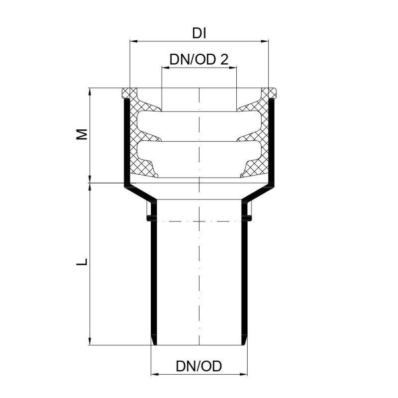 Патрубок для соединения чугунной трубы с раструбом POLO-KAL, 110 Poloplast 02852