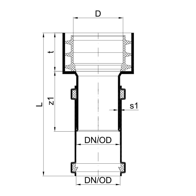 Патрубок для соединения трубы POLO-KAL NG с чугунной или фиброцементной трубой, 110 Poloplast 02872