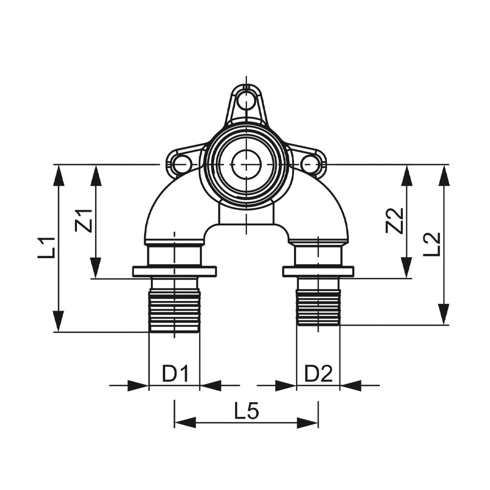 Тройник угловой с настенным креплением, закругленный 20 х 1/2'' х 20, бронза TECEflex 708626
