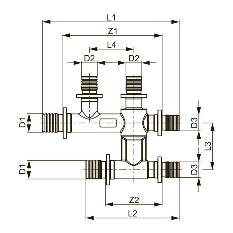 Двойной тройник 16 х 16 х 16 TECEflex 718501