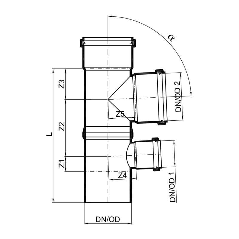 Крестовина канализационная с ответвлением в одну сторону POLO-KAL NG, 110/50/110 х 87,5* Poloplast 01947