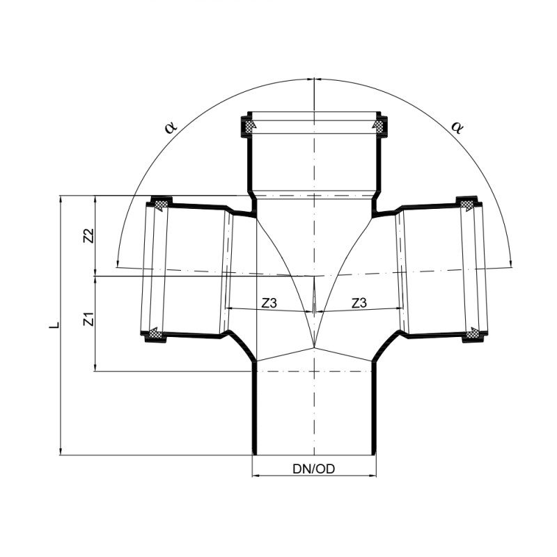 Крестовина канализационная POLO-KAL NG, 110/110/110 х 87,5*/180* Poloplast 02267