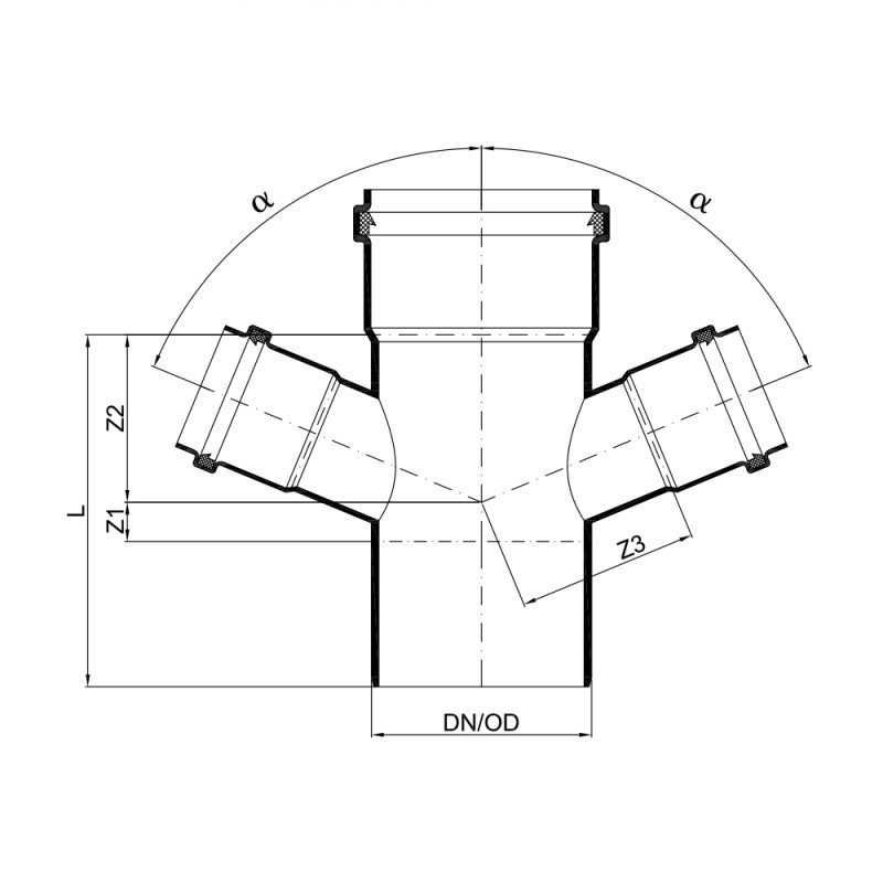 Крестовина канализационная POLO-KAL NG, 110/110/110 х 67,5*/180* Poloplast 02261