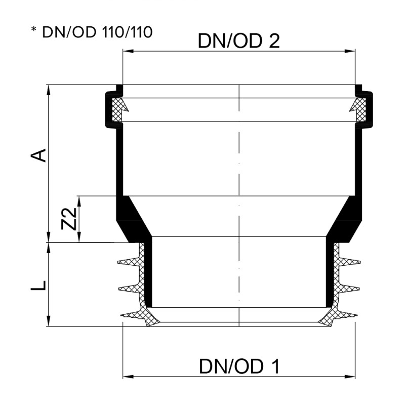 Переходной патрубок канализационный "трубный конец-раструб" POLO-KAL NG, 110/110 Poloplast 02381