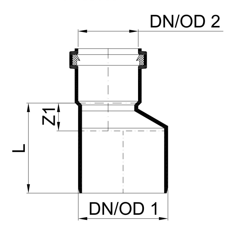 Переходной патрубок канализационный POLO-KAL 3S, 110/50 Poloplast 02742