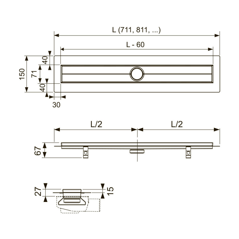 Душевой канал, прямой, с гидроизоляционной лентой Seal System, 1000 мм TECEdrainline 601000