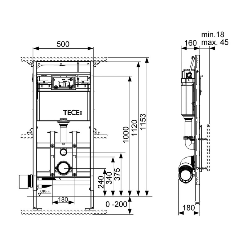 Инсталляция для установки подвесного унитаза, высота установки 1120 мм TECElux 9600200