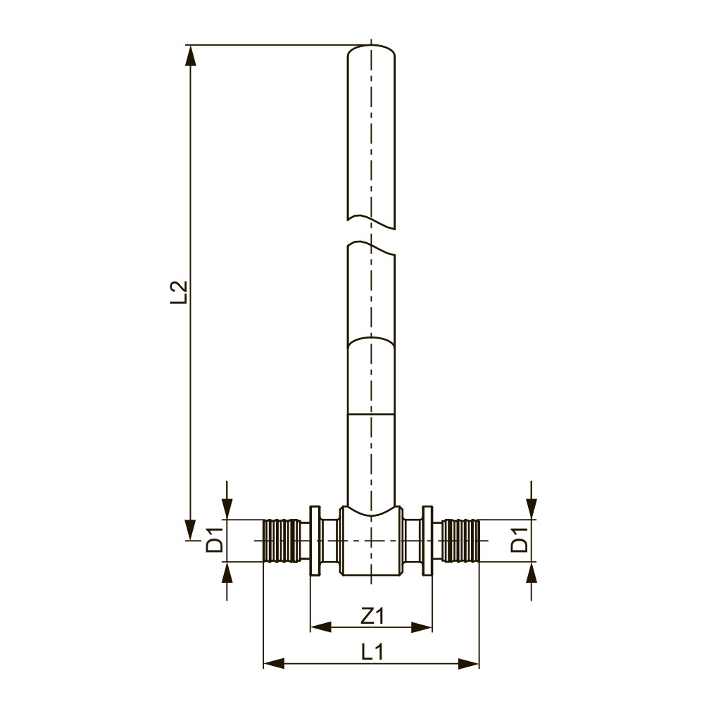 Монтажная трубка для подключения радиаторов проходная, 15 мм, медная никелированная, длина 300 мм TECEflex 715016