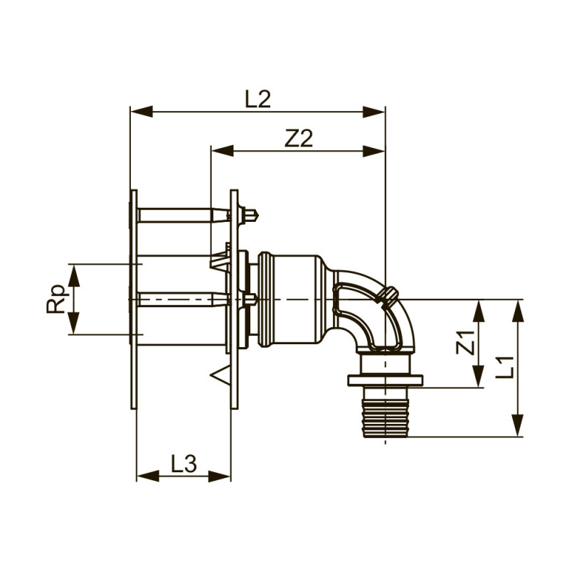 Сквозное присоединение фланцевое с зажимным кольцом, бронза, 16 x Rp 1/2" TECEflex 708705