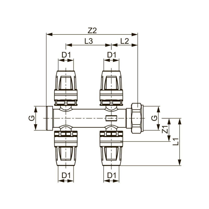 Коллектор, 1 контур, плоское уплотнение, с накидной гайкой 16 x 3/4" TECElogo-Push 8730015