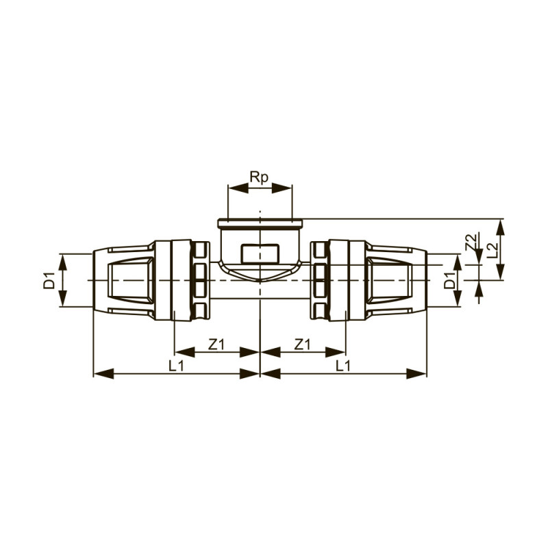 Тройник с внутренней резьбой, бронза 16 х Rp 1/2" х 16 TECElogo-Push 8713402