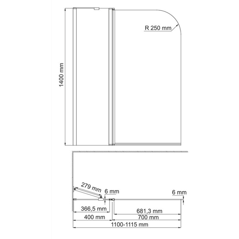 Стеклянная шторка на ванну WasserKRAFT Leine 35P02-110 Fixed