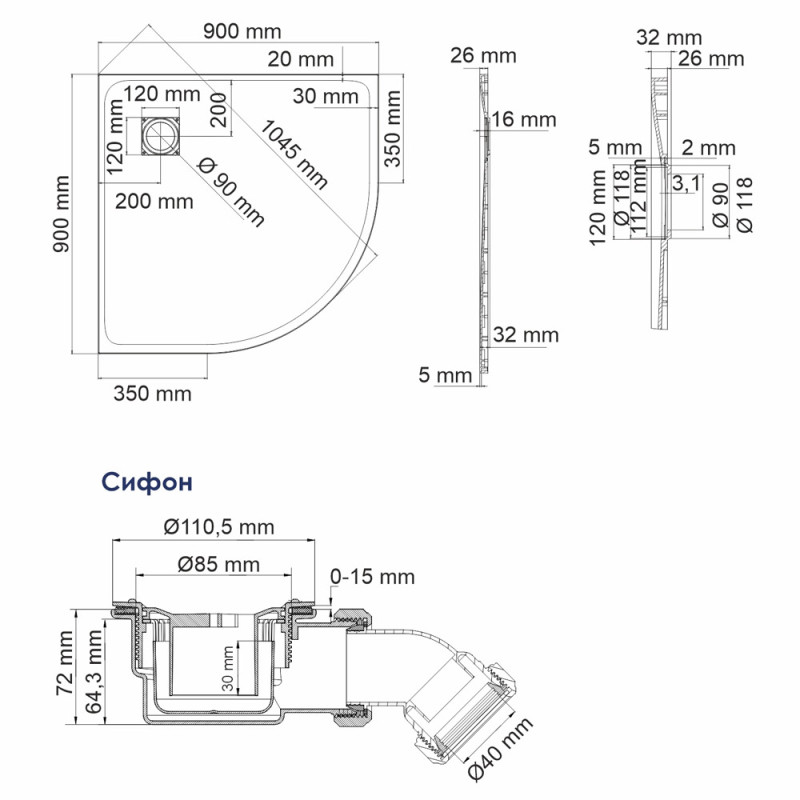 Душевой поддон WasserKRAFT Main 41T01