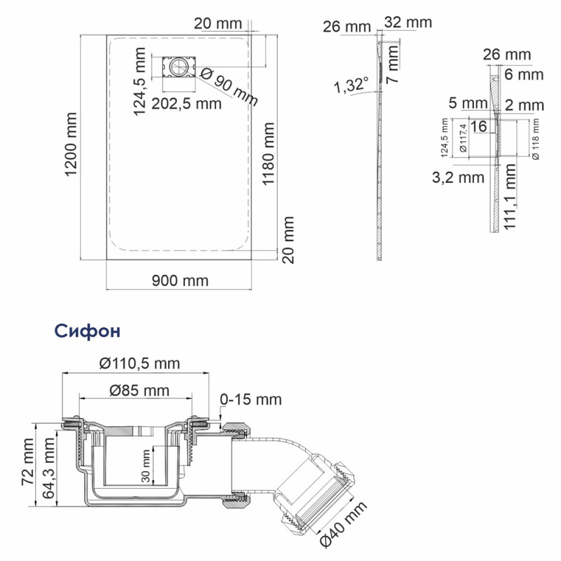 Душевой поддон WasserKRAFT Main 41T07