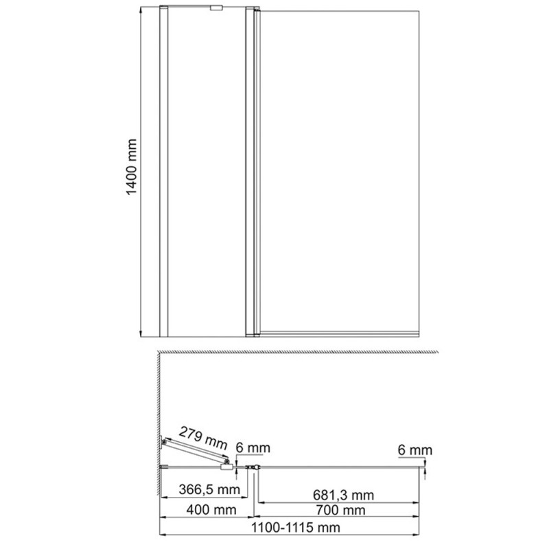 Стеклянная шторка на ванну WasserKRAFT Berkel 48P02-110 Fixed