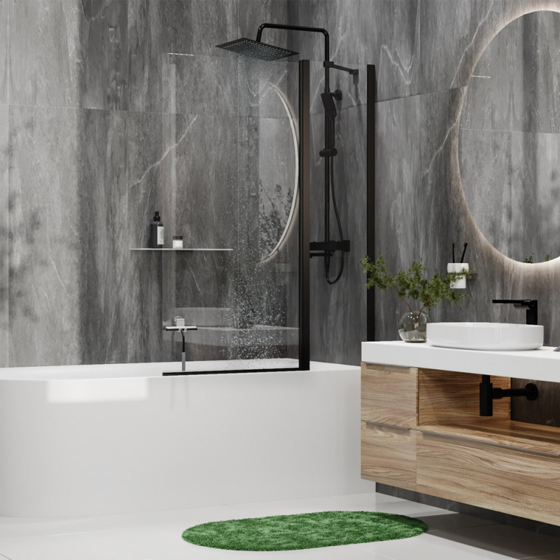 Стеклянная шторка на ванну WasserKRAFT Berkel 48P02-110BLACK Fixed