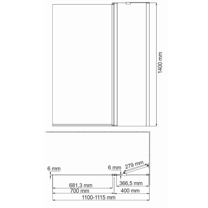 Стеклянная шторка на ванну WasserKRAFT Berkel 48P02-110R Matt glass Fixed