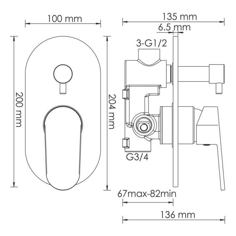 Смеситель для ванны и душа WasserKRAFT Donau 5341
