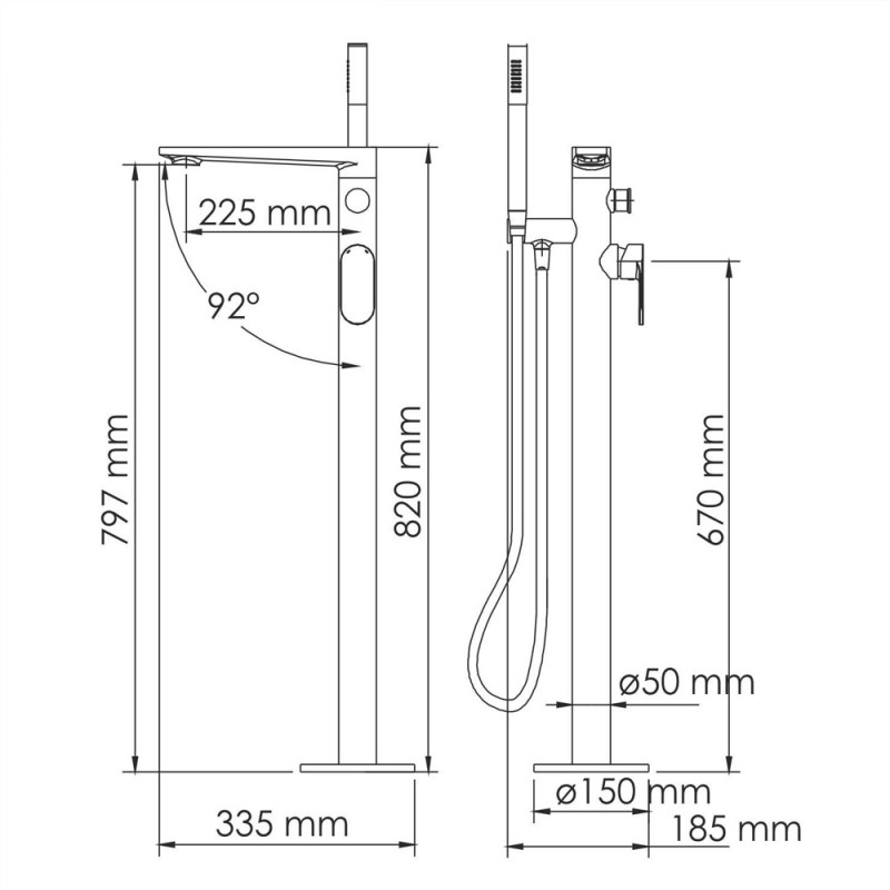 Напольный смеситель для ванны WasserKRAFT Dinkel 5821