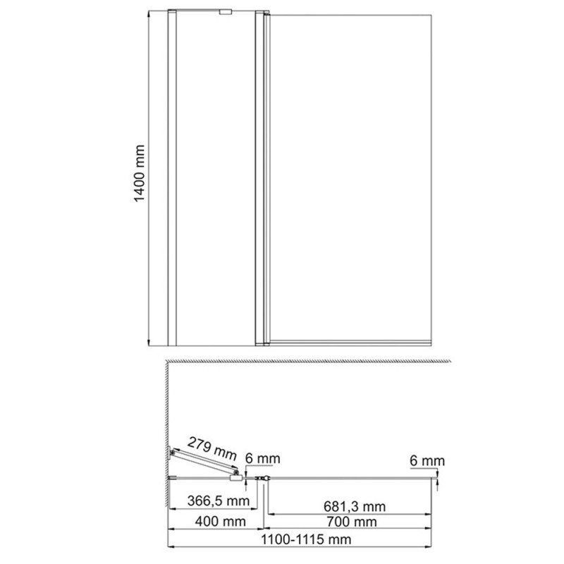 Стеклянная шторка на ванну WasserKRAFT Berkel 48P02-110L Matt glass Fixed