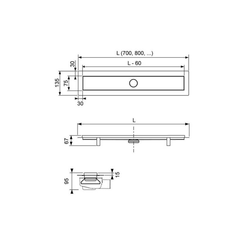Комплект для монтажа дренажного канала 900 мм с решеткой swing и мембраной TECElinus KL9003