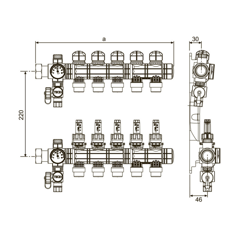 Коллектор пластиковый 2 контура для поверхностного отопления TECEfloor 77390020